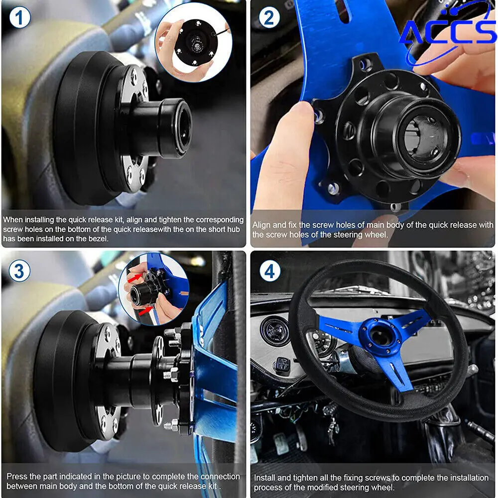عجلة قيادة عالمية من جلد الغزال مقاس 14 بوصة مع زر قرن ومجموعة تحرير سريعة من سبائك الألومنيوم باللون الأسود