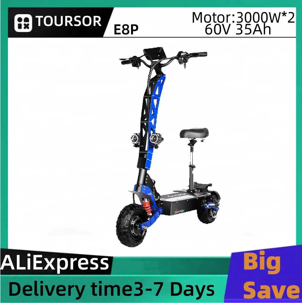 

TOURSOR E8P Electric Scooter For Adults 3000W*2 Dual Motor 60V35Ah Battery E-Scooter 11Inch Off-road Tire Foldable Road EScooter