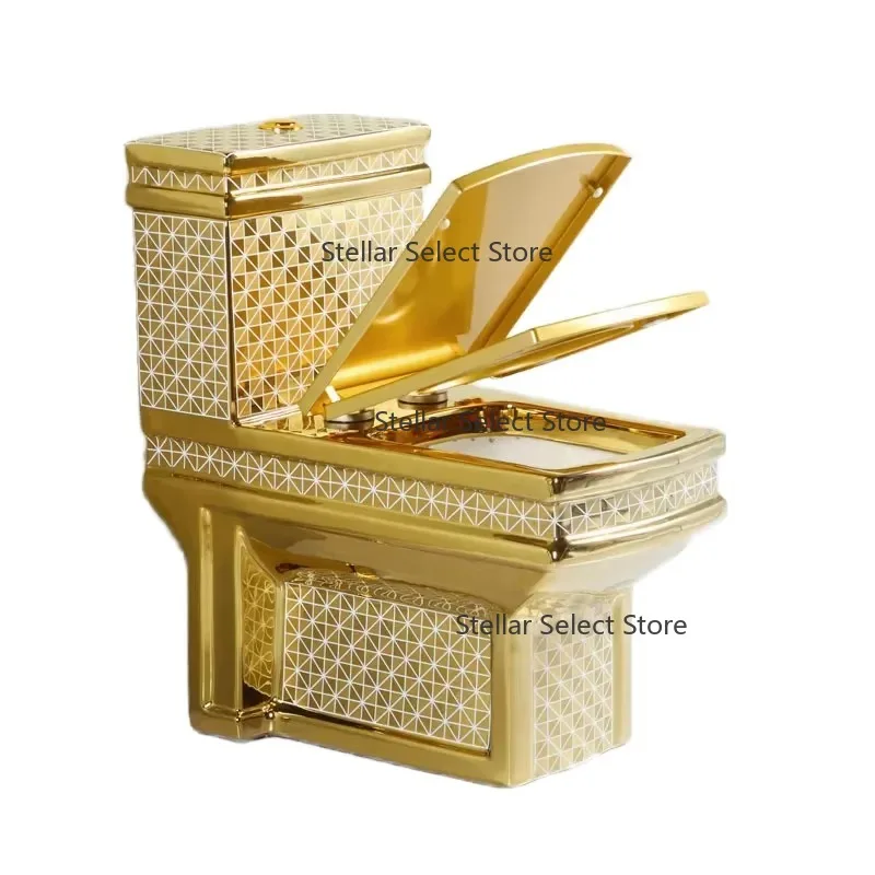 

Golden Dual-Flush Elongated One-Piece Floor Mounted Toilet Bidet Dragon Porcelain Ceramic S-trap Public Hotels Bathroom