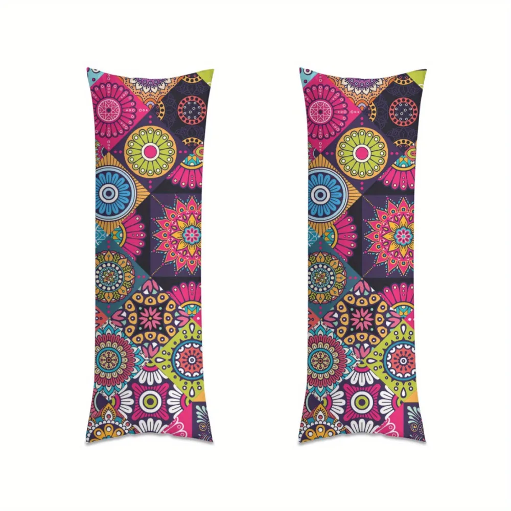 Mandala Anime Long Pillowcase - 20x54 inches / 50x137cm - Bohemian Style, Double-Sided Vibrant Print, Zipper Design - Suitable f