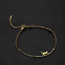 Lemegeton Lovely Walking Cat Aircraft Charms Anklet Foot Bracelet for Women Animal Kitten Chain Stainless Steel Jewelry Gift