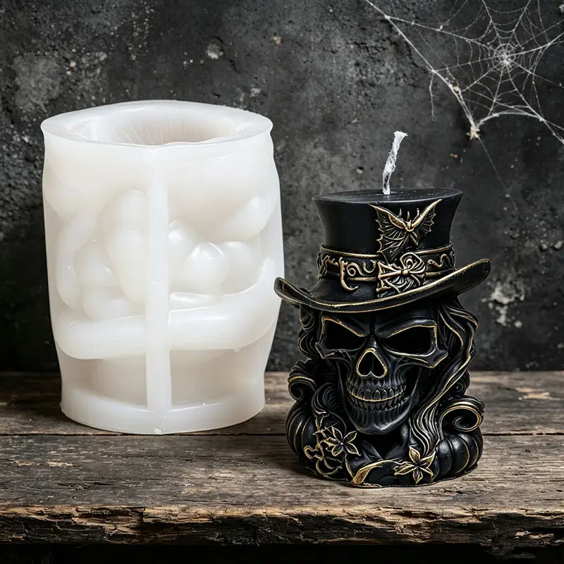 Halloween Skull Pumpkin Stack Silicone Candle Mold, Skeleton & Triple Pumpkin Figure Mold For DIY Candle Soap Resin Plaster