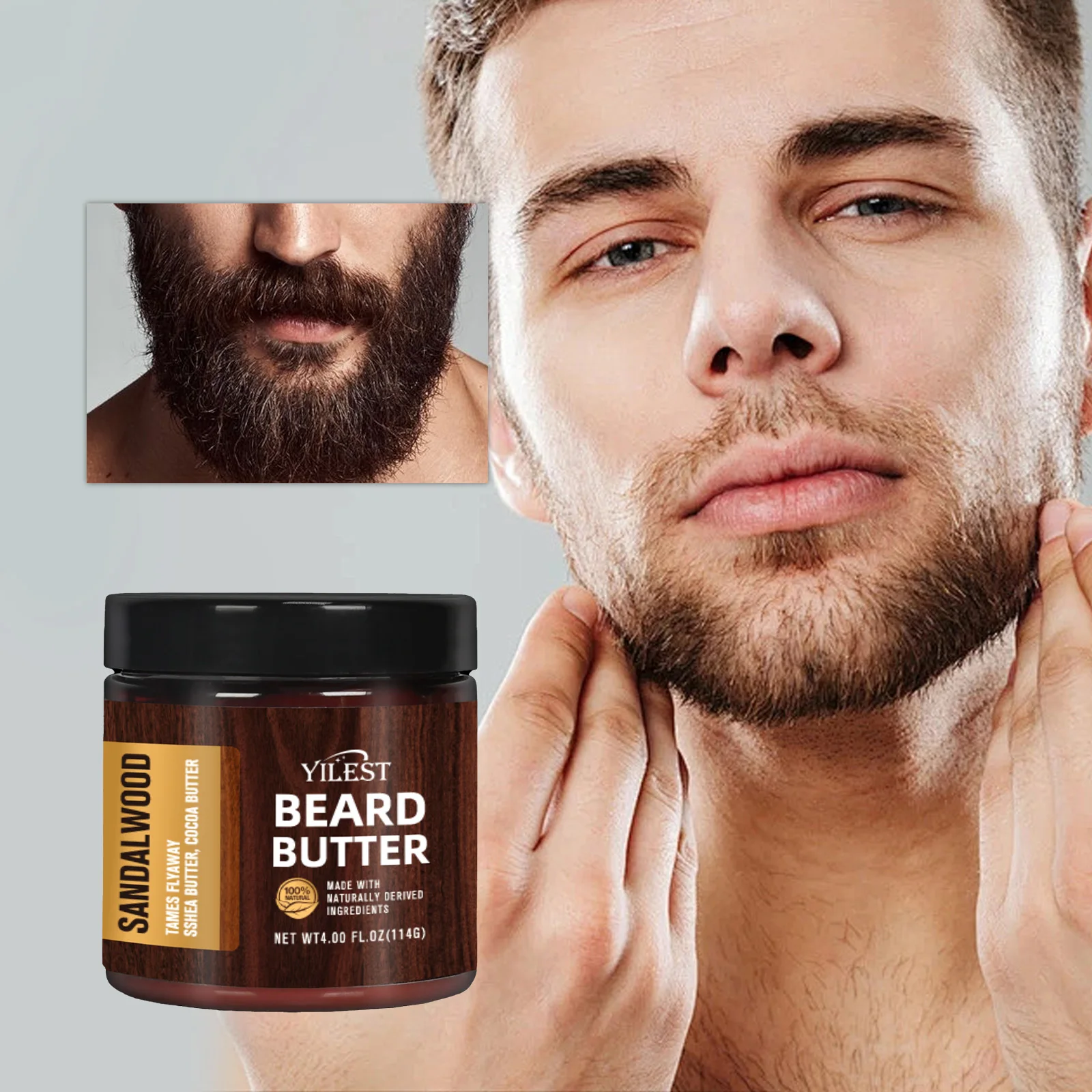 114g Sandalwood Beard Butter for Men Natural Conditioning Balm to Tame & Style Beard Soften Beard Care Cream w/Shea Cocoa Butter