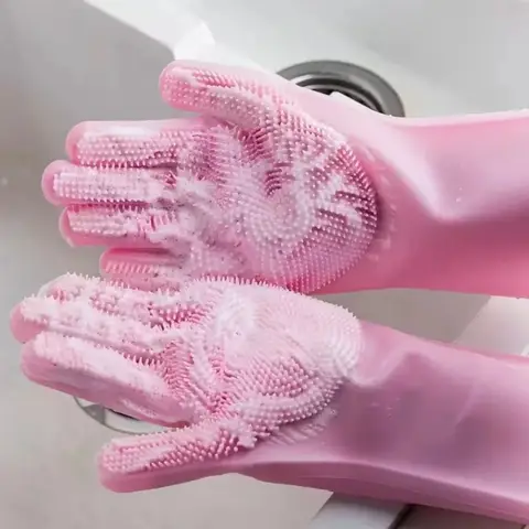 Heat-Resistant Dish Washing Gloves with Built-in Scrubbers Durable Waterproof and Eliminates The Need for A Separate Brush