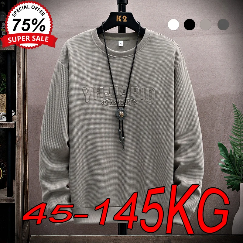 M-8XL Plus Size Sweatshirts Men's Autumn and Winter Round Neck Casual Loose Long-sleeved Trend Top Oversize 45kg-145kg Pullover