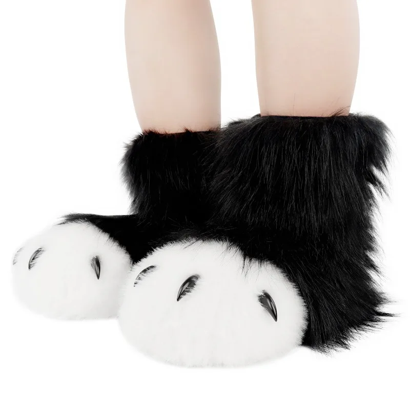 Furry Animal Paw Slippers Fuzzy Boots Cat Fox Wolf Bear Claw Shoes Cosplay Costume Accessories
