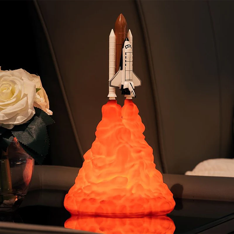 3D Print Space Shuttle LED Night Lamp Bedside Desk Lamp 800 mAh USB Rechargeable Rocket Light Christmas Kids Gift for Room Decor
