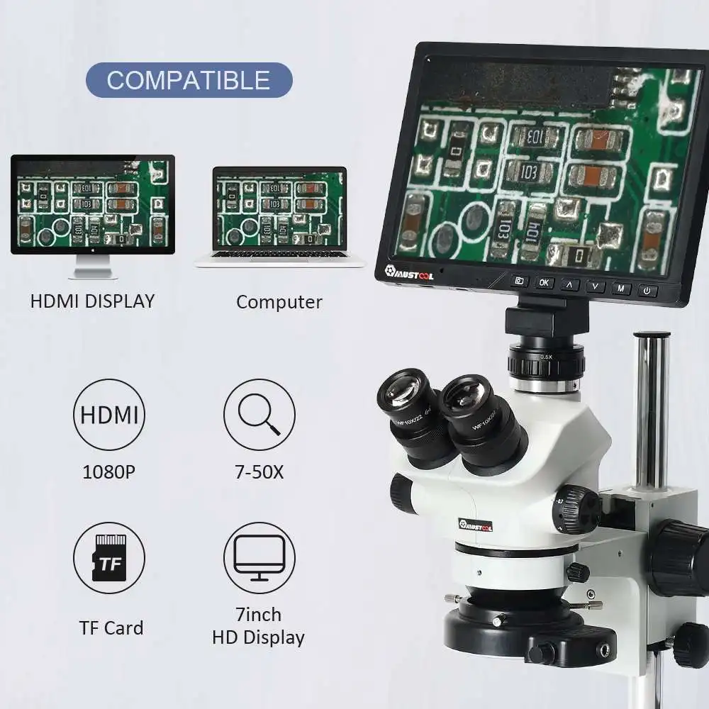 MUSTOOL L7-50 50X Trinocular Biological Compound Microscope 10 Digital Microscope CMOS Sensor HDMI USB For School Education