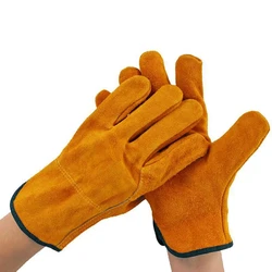Cowhide Golden Yellow Full Palm Leather Gloves Cowhide Leather Driver Glove Leather Work Weliding Gloves