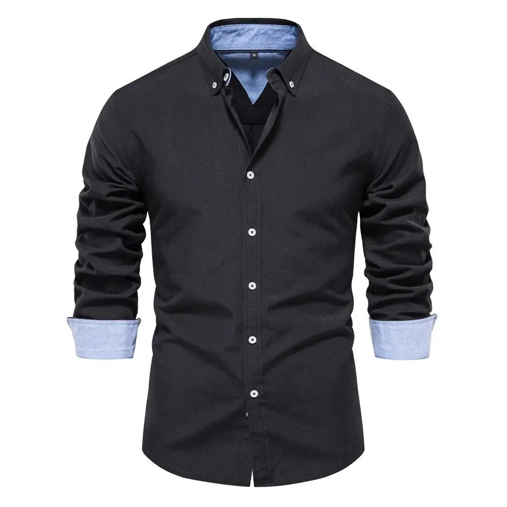 

AIOPESON New Spring Cotton Blend Men's Oxford Shirt Long Sleeve Button Down Social Buinesss Casual Shirts for Men