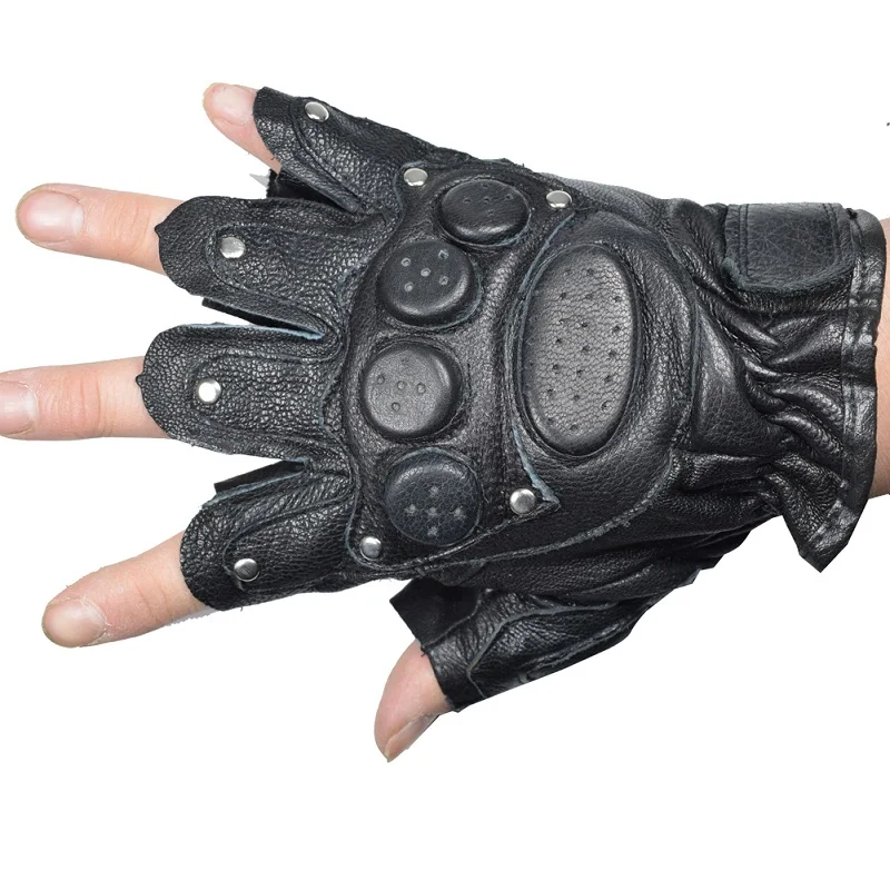 KUYOMENS Summer Men and Women Fingerless Gloves Tactical Half Finger Glove Unisex Adult Fingerless Mittens Real Genuine Leather