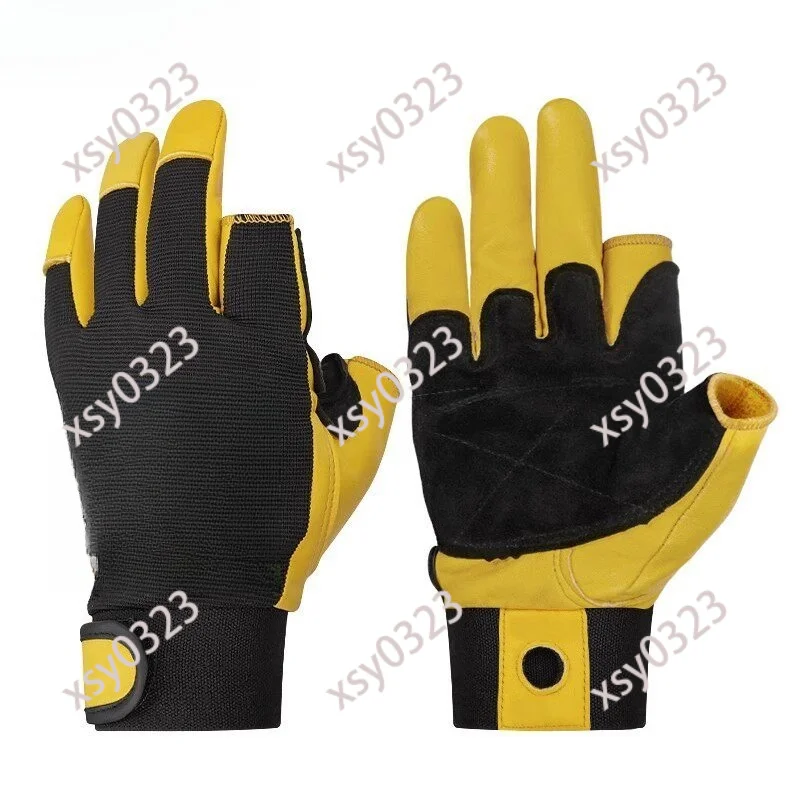 

Two-Finger Split Goatskin Gloves, Outdoor Climbing Rappelling & Fire Rescue Rope Operation Gloves