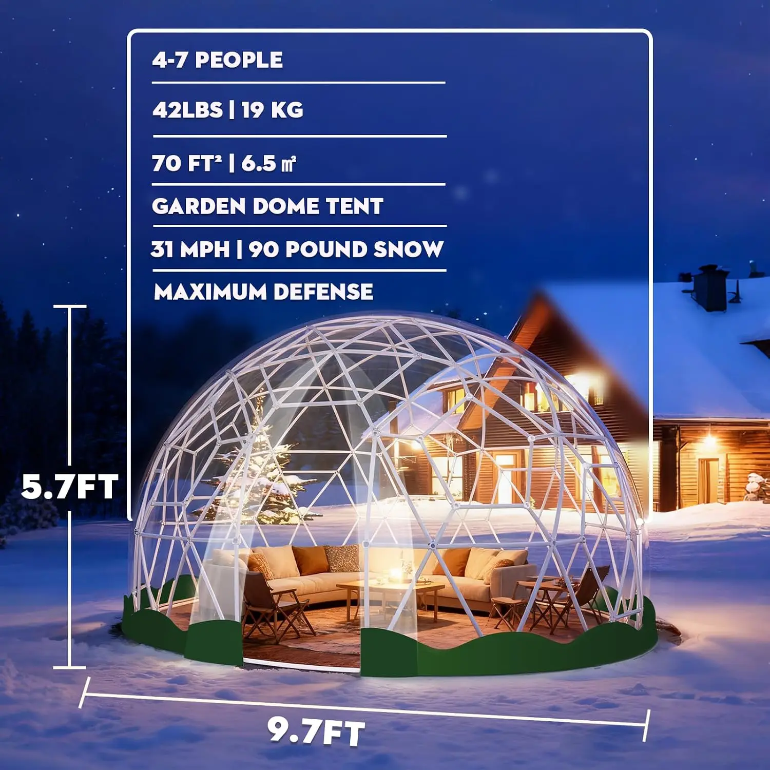 Garden Dome Tent, 9.6/12/15 ft Outdoor Clear Bubble Tent for 2-8 Person, All-Weather Geodesic Dome Greenhouse with Window & Door