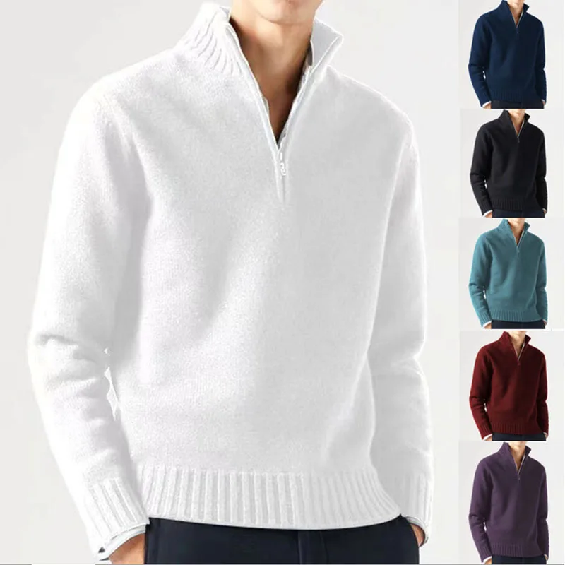 

Autumn Warm Casual Pullover Long Sleeve Half Zipper Sweater Men Lightweight Solid Color Fashion Classic Streetwear Pullover Male