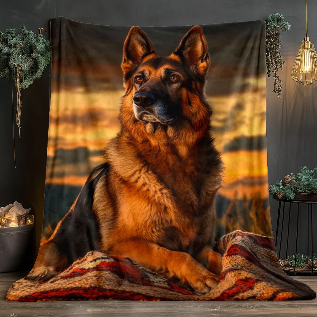 1pc German Shepherd Blanket - Lightweight Flannel Throw with Realistic Dog Print, Soft & Warm All-Season Blanket for Sofa, Campi