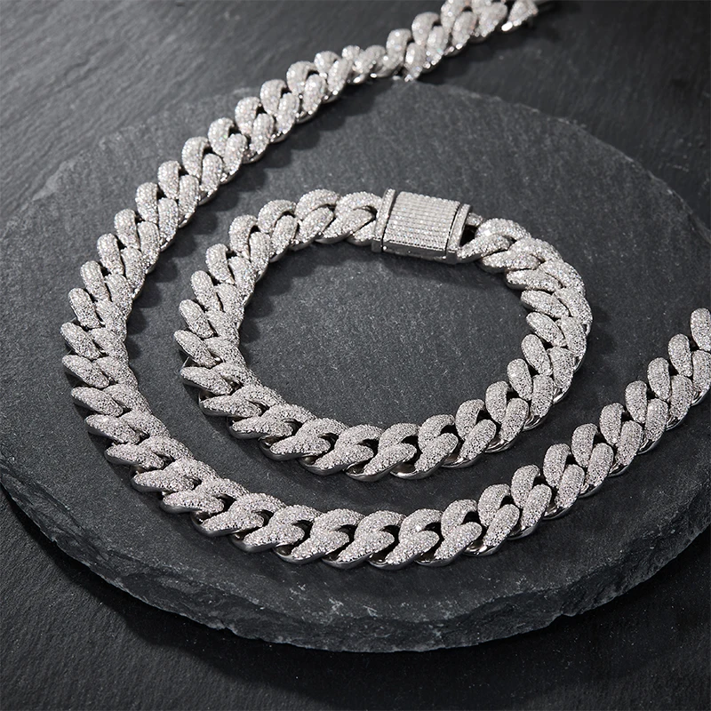 

S925 silver mossanite cuba bracelet necklace bubble 12mm width hip hop jewelry personalized custom banquet party Christmas