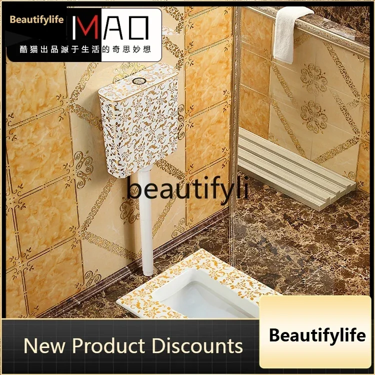 

CQY Gold squatting toilet flushing tank set ceramic European style anti-blocking and deodorant concealed squatting pit8578