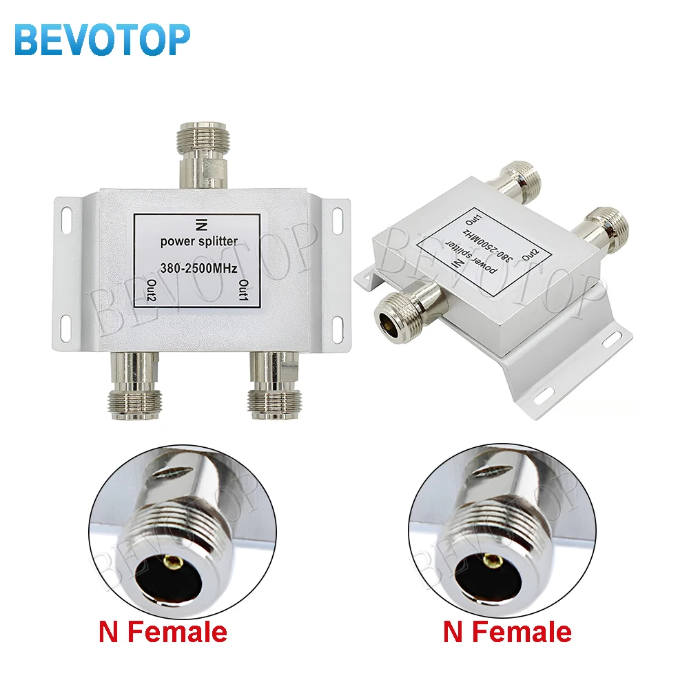 BEVOTOP 1PCS RF Coaxial Splitter 1 to 2 Way Power Splitter 380-2500MHz Signal Booster Divider N female 50ohm Fast shipping
