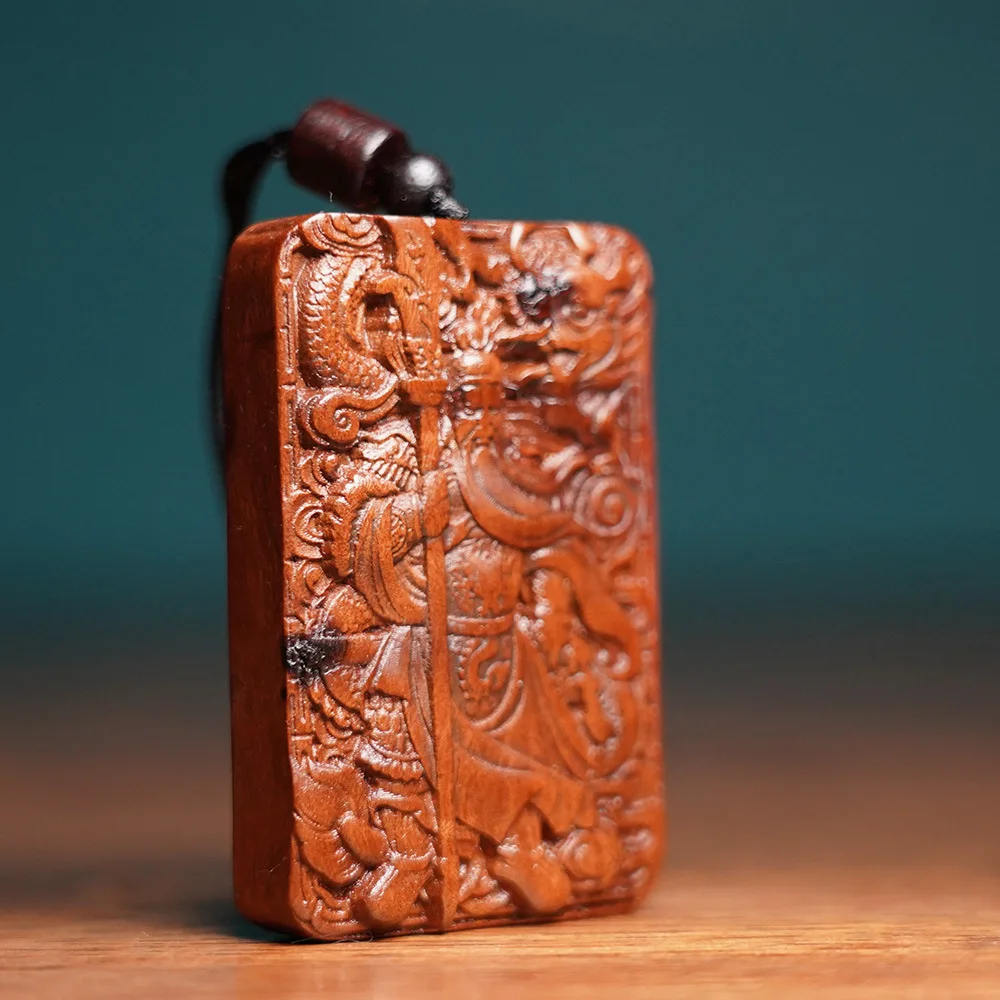 Natural Thunder Struck Jujube Wood Hand Carved Guan Gong Pendant Chinese Style Lucky Blessing Wealth Attracting Auspicious Amule