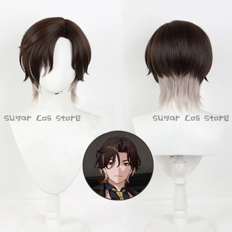 Gioco Honkai Star Rail Mr. Reca Parrucca Cosplay Reca 30CM Capelli corti grigi castani per donna Uomo Accessori per feste di carnevale di Halloween