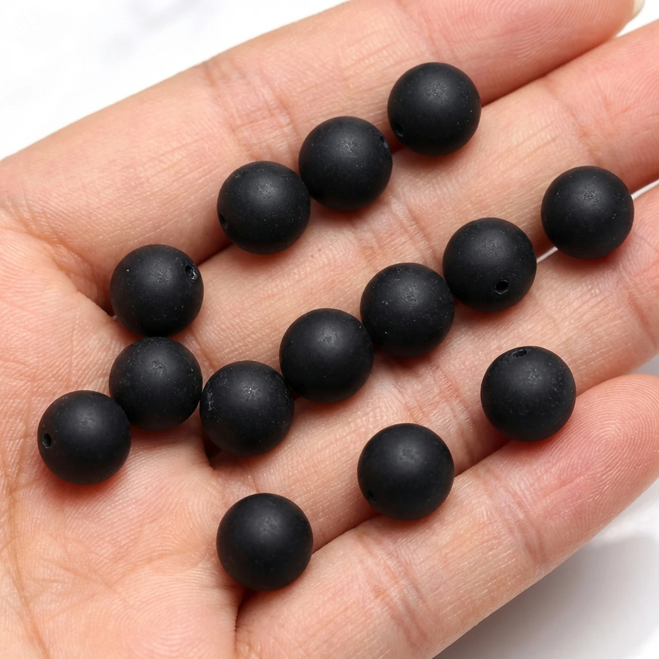 Natural Black Tourmaline Frost Matte Unpolished Round Spacer Loose Beads For Jewelry Making Strand 15\