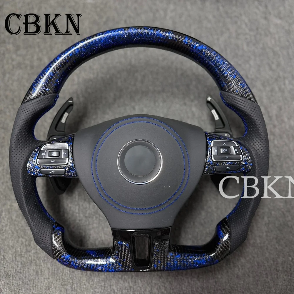 R8 Style Ultimate Flat Bottom Real Forged Carbon Fiber Steering Wheel With Leather For VW Volkswagen CC Passat Golf 6