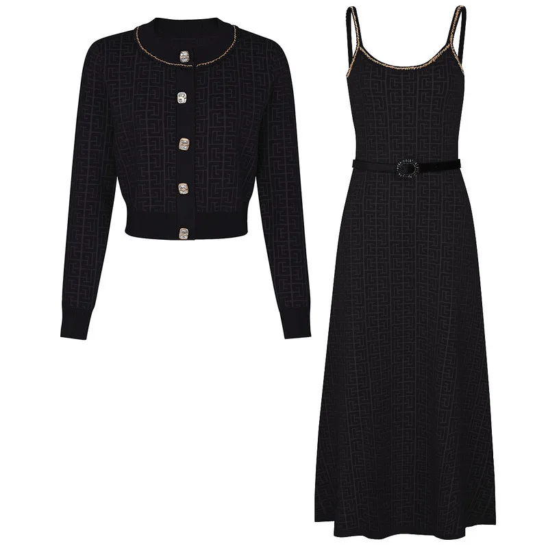 CHUJIE 2025 Frühling Und Herbst Neue Stil Modische Gestrickte frauen Top Oberbekleidung + Hosenträger Kleid Set