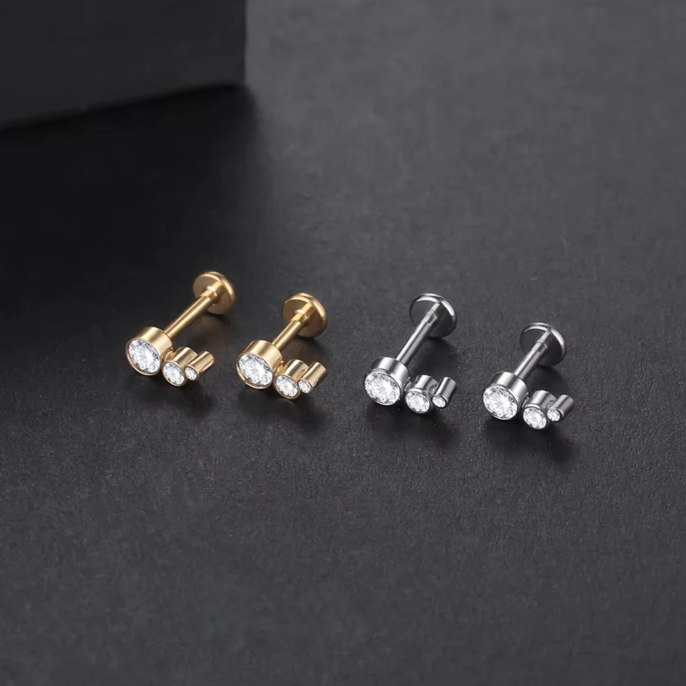 1Pc Titanium Labret Piercing Gold Color Helix Ear Piercing Tragus Pirsing Cubic Zircon Lip Studs Ring Cartilage Earring Jewelry view 6