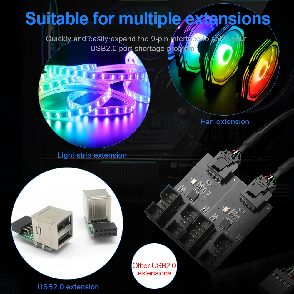 KARTOMAN-Adaptateur de câble d'extension USB 9 broches 6 000 carte mâle 1 à 2 / 4 femelle, carte de circuit imprimé 2.0 HUB pour carte mère de bureau