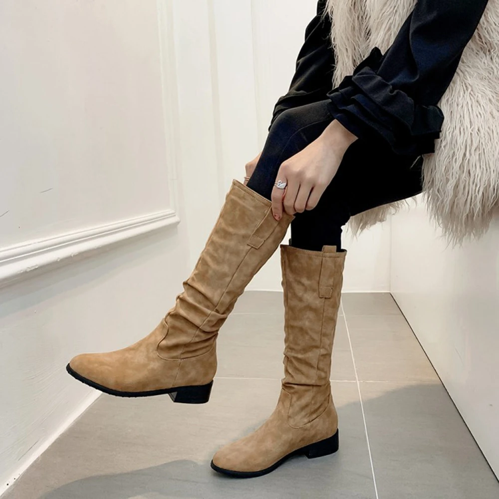 Botas hasta la rodilla plisadas De felpa para Mujer, zapatos cálidos De plataforma larga marrón, talla grande 32-54, 20-27, otoño e invierno, 2023