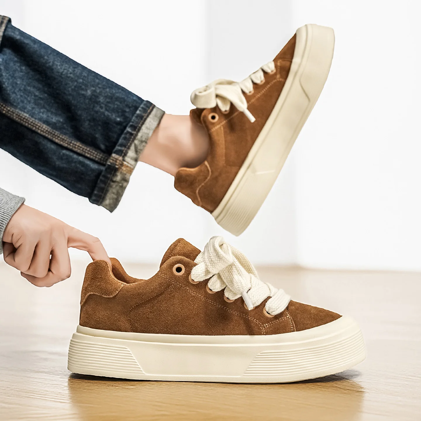 2026 Autumn  New Men's Low-Top Sneakers Non-Slip Wear-Resistant Thick Sole Elevator Casual Sports Shoes
