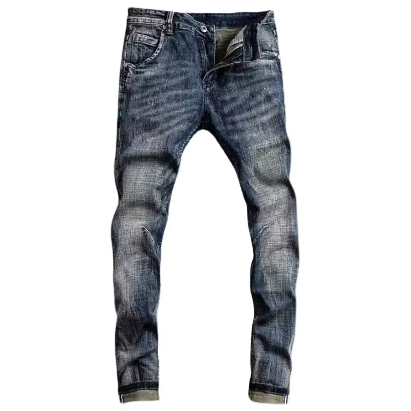 Fashion Streetwear Men Jeans High Quality Retro Black Blue Stretch Slim Fit Ripped Jeans Men Vintage Designer Denim Pants Hombre