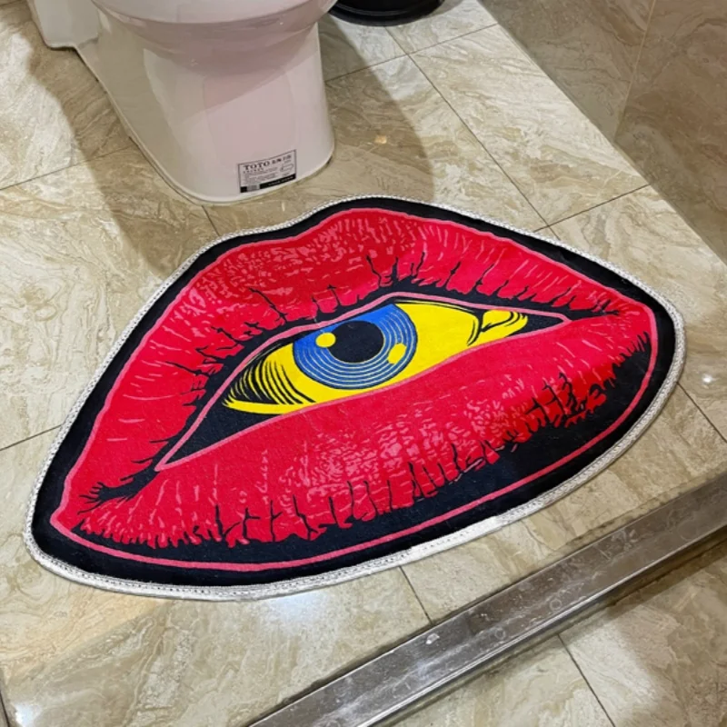 Lábio vermelho diabo olho tapete de pelúcia de alta qualidade antiderrapante banheiro macio espessamento quarto sala de estar decoração tapete