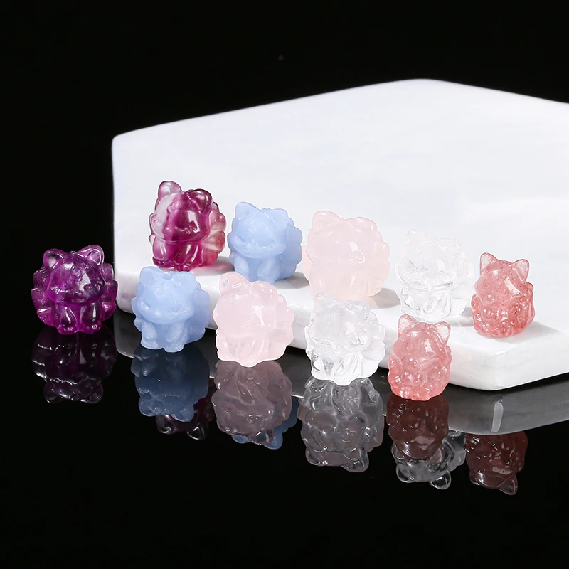 1 Pc Natural Stone Pink Quartz Amethyst Carved Nine-Tailed Fox Shape Bead Cartoon Pendant For Jewelry Making Diy Accessory