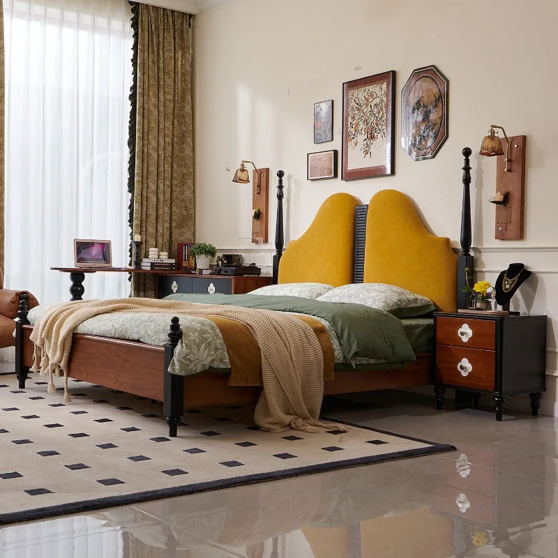 Bases y marcos De Cama Retro nórdicos, marcos De Cama doble creativos De madera maciza De alta gama, muebles De dormitorio De diseño, Cama De Casal FYBB