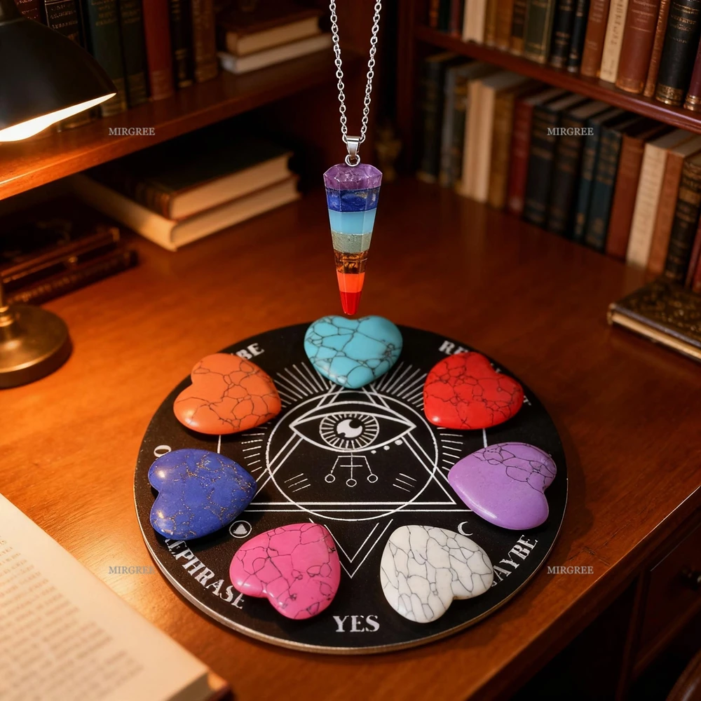 1/8/9 قطعة قلادة سبعة شقرا مع لوحة العرافة ومجموعة حجر على شكل قلب-مناسبة لأدوات العرافة اليومية #1