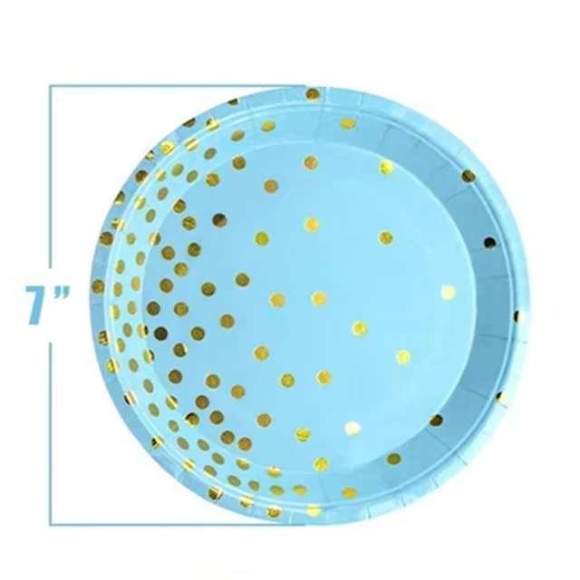 Blue Gold Polka Dot Party Supplies Birthday Decoration Solid Color Plate Cup Tablecloth Baby Shower Friends Party Decor Gift