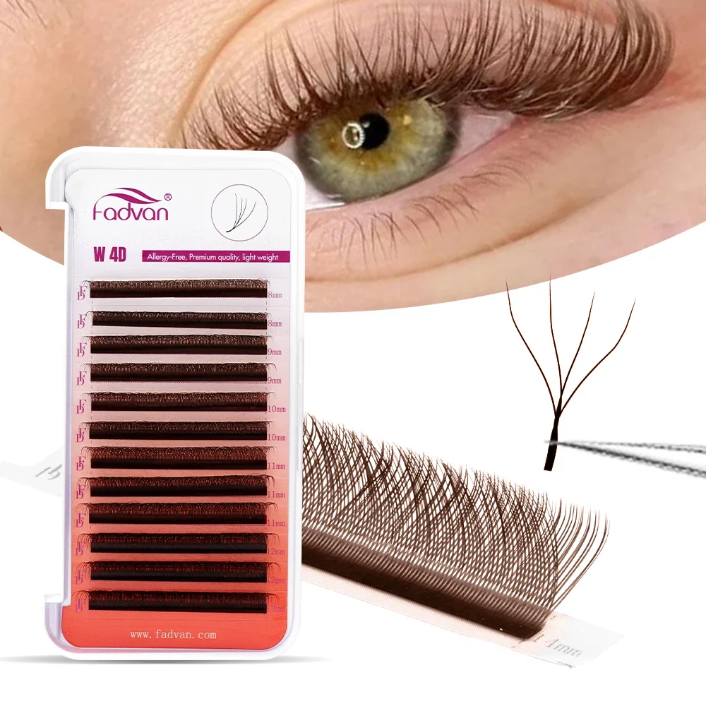 FADVAN Brown 3D/4D W Shape D Curl Fales Eyelash Natural Waterproof Lasting Brazilian Premade Fans Eyelashes Extension
