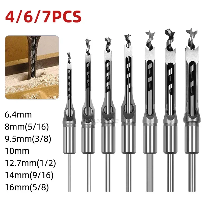 Square Hole Drill Bit  Steel Hardness Sharp Durable Mortising Chisel Set Woodworking Mortiser Drill Bit Kits
