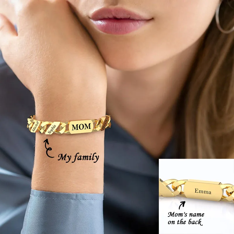 

PolishedPlus Personalized Women Bracelet Custom Names Beads Steel Bracelets For Mom Grandma Fashion Jewelry Mother's Day Gifts