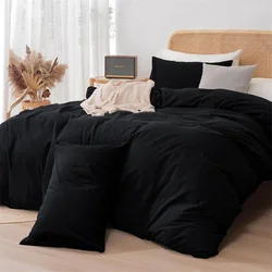 3pcs Duvet Cover Set with Pillow Case, Solid Color Bedding Set, Washed Cotton Comforter Cover, for Single Double King Queen Bed