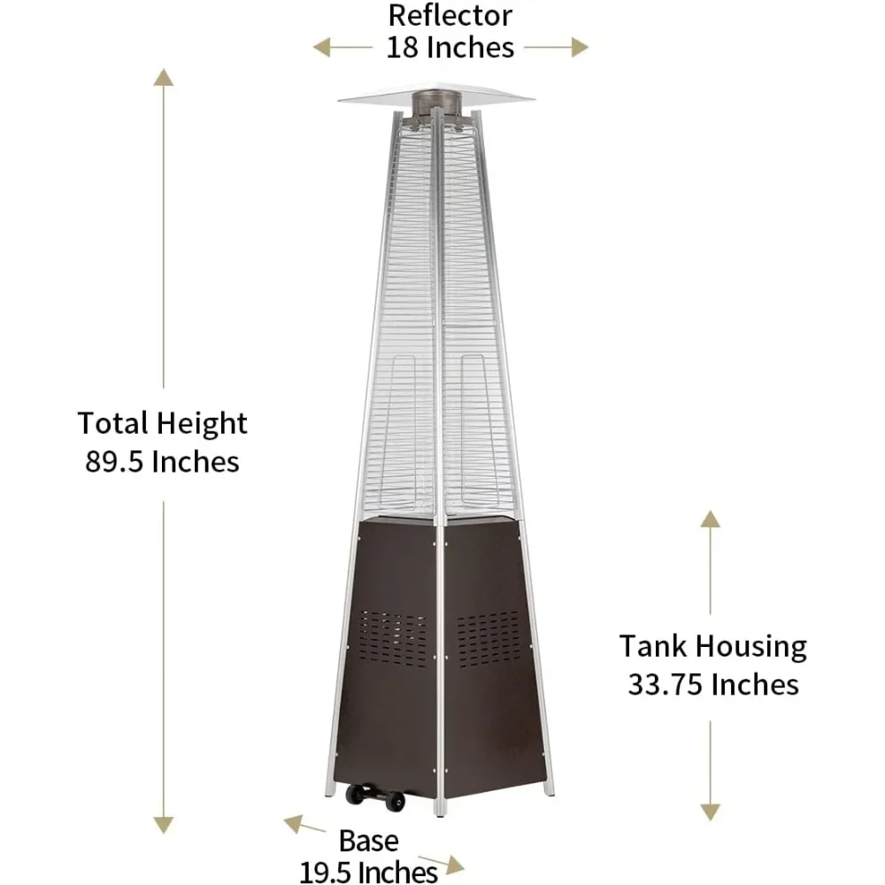 Copri riscaldatore da patio Riscaldatore da terrazza a piramide per esterni con coperchio e ruota Riscaldatore a propano con tubo di vetro Riscaldamento e raffreddamento per esterni