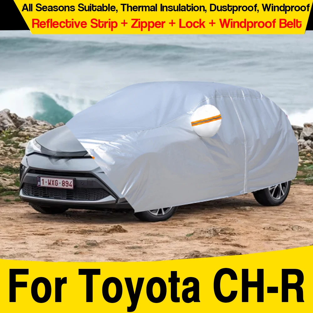 Silver Car Cover For Toyota CH-R CHR 2018-2025 Outdoor Sun Rain Snow Dust Protect Wind Proof SUV Cover