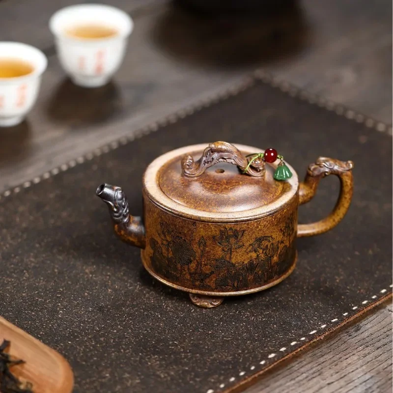 Yixing Handmade Purple Clay Teapot,fish Raw Ore, Gold Sand,tea Pot, Kung Fu Tea Set 250ml