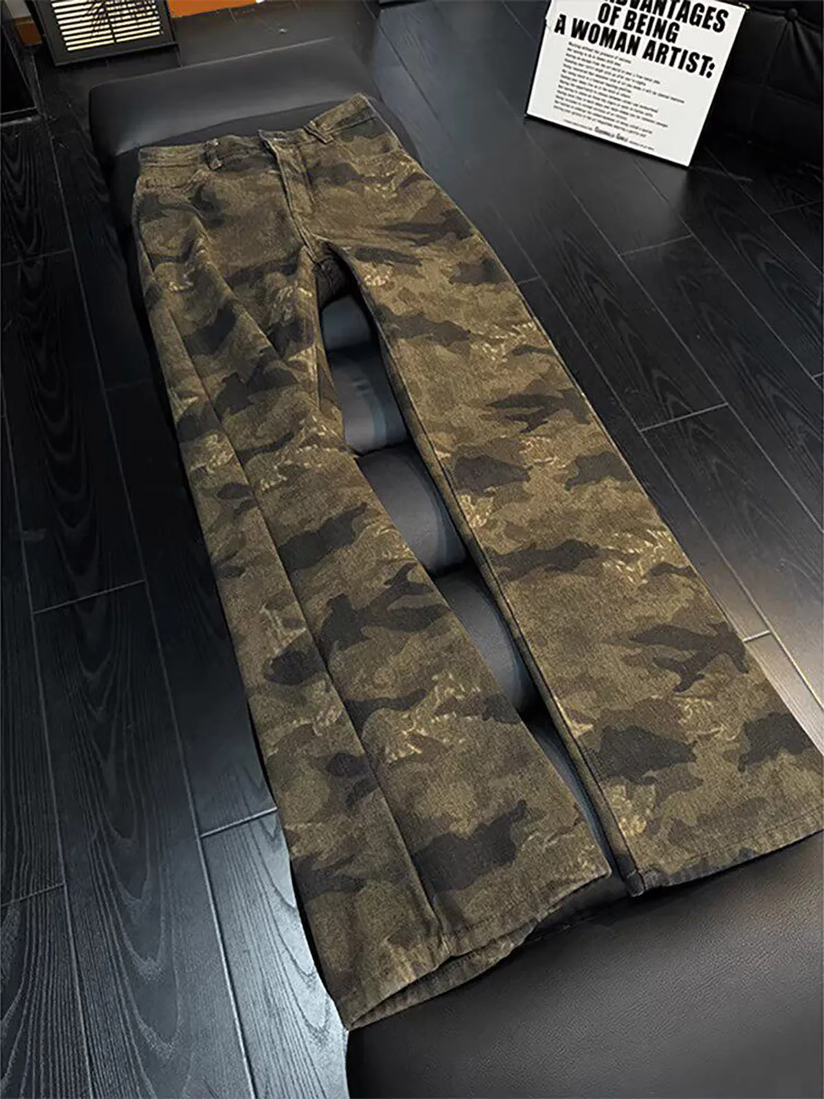 

Cleanfit Camouflage Distressed Straight Leg Jeans Men's Spring Loose Fit Workwear Pants American Retro Style mid Waist Zipper