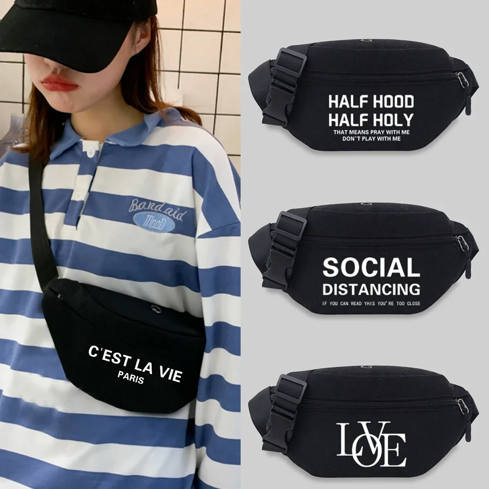 

2025 Popular Student Bum bag Text Pattern Messenger Waist Bag Chest Bag Leisure Sports Canvas Fanny pack Convenient