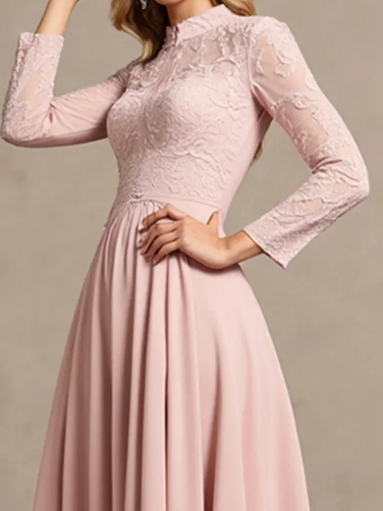 فساتين سهرة رسمية كلاسيكية ذات ياقة عالية وأكمام طويلة من الدانتيل مستقيمة لحفلات أعياد الميلاد حسب الطلب #4