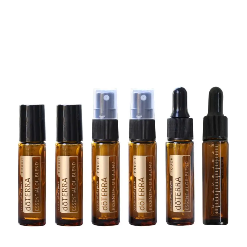 2 sztuk 10ml niezbędne butelka oleju doterra Amber grube szkło butelka z kulką Spray do perfum butelka z pipetą butelka podróży sub-butelkowanie