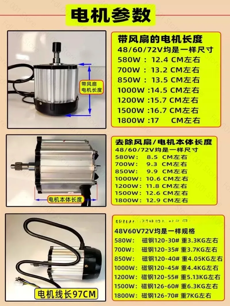 2026 Electric Tricycle Motor 1500W 1800W 2000W Brushless DC Four-wheel Motor Parts 72V view 5
