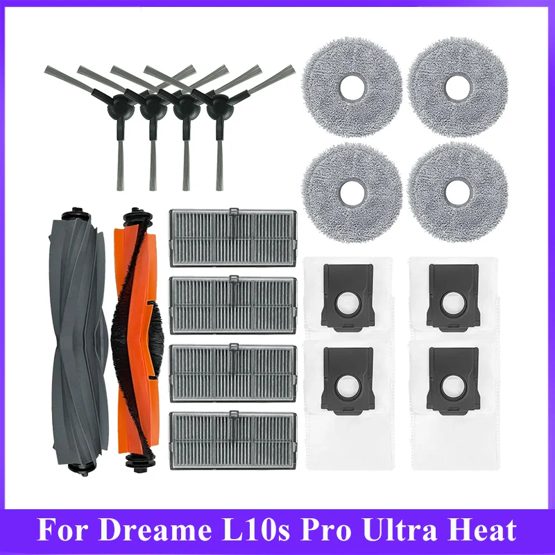 Dla Dreame L10s Pro Ultra Heat, X30 Ultra, X30 Pro Plus zestaw próżniowy filtr części do czyszczenia szczotka ścierka do mopa woreczek pyłowy